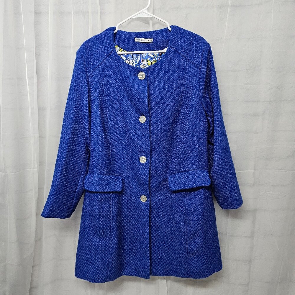 Signature Collection Coat Blue Tweed Minimalist Lagenlook Butterfly Lining 1X